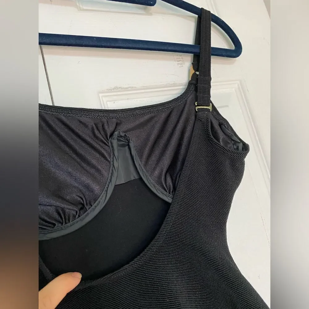 1990/80s Baja Blue Black Swimsuit with Gold Details